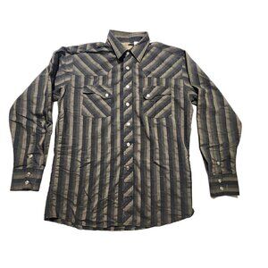 Maxini Men's Western Long‎ Sleeve Snap Button Up Stripe Shirt Large